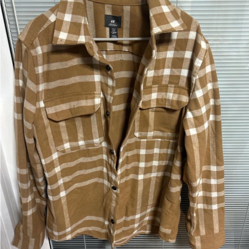 H&M Tan Checkered Utility Shirt Jacket